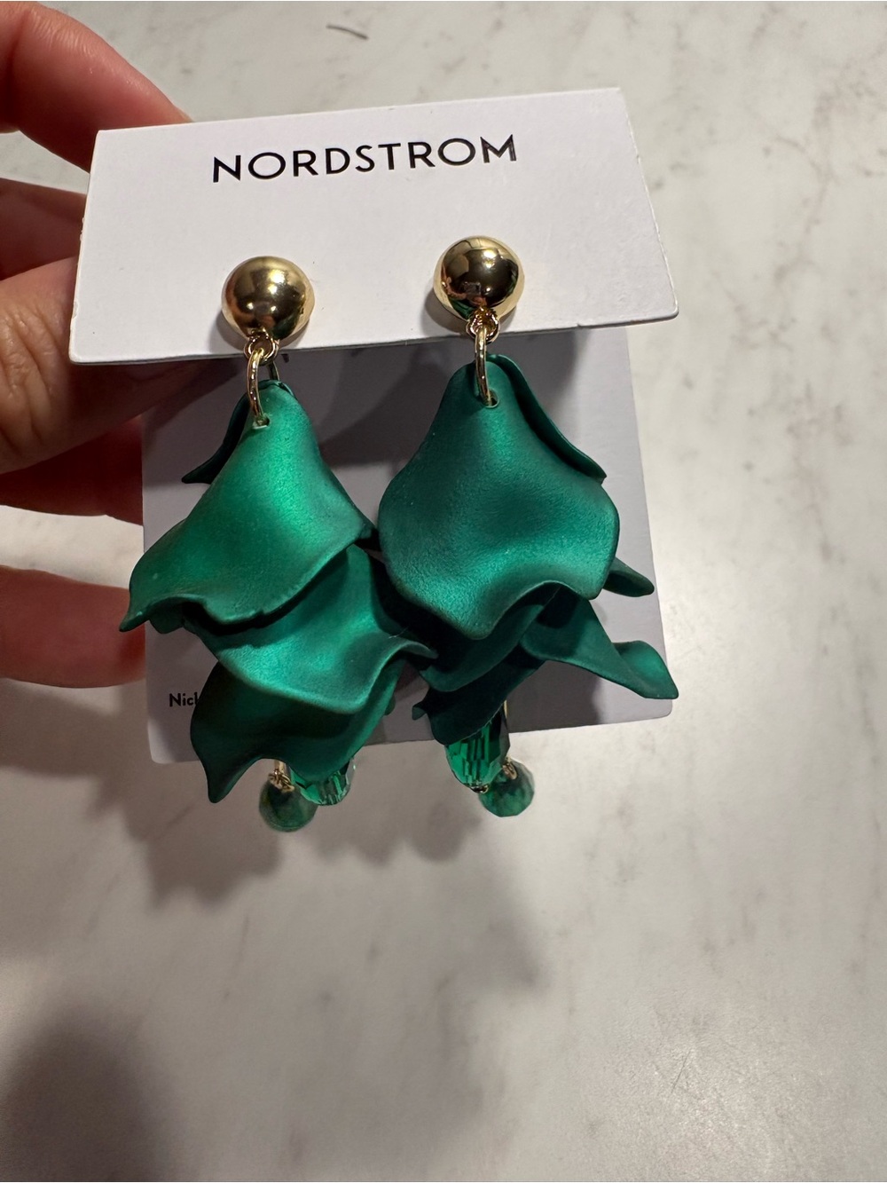 Nordstrom Emerald Green Petal Chandelier Drop Earrings - Picture 2 of 2